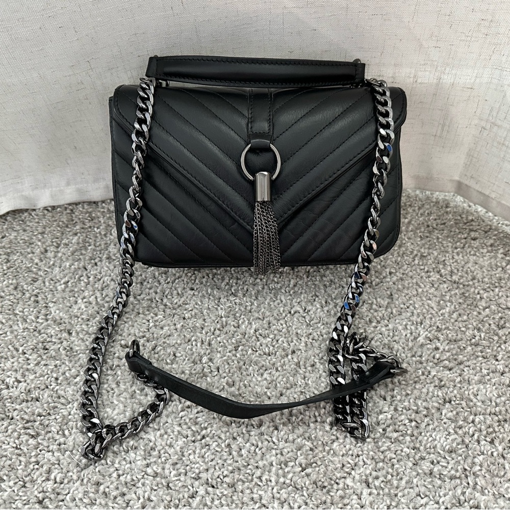 Real Leather Black Quilted Chain Crossbody Bag